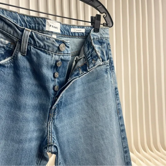 FRAME Le Slouch Women’s Light Blue Straight Jeans with Distressed Details - Picture 9 of 15